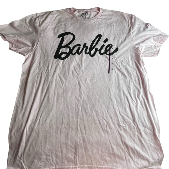 NEW Barbie Pink Black Cursive Logo T Shirt Licensed  100% Cotton sz XL - Picture 1 of 3